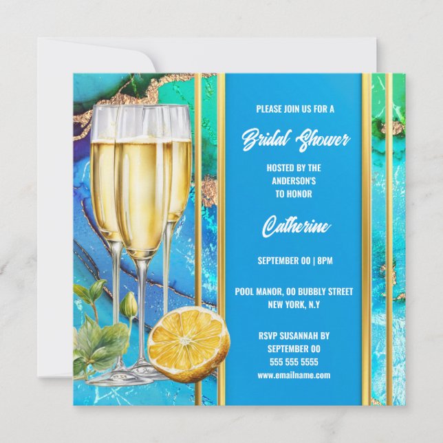 Bridal shower pool beach party bubbly summer chic holiday card (Front)