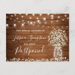 Bridal Shower Postponed Baby's Breath Mason Jar Postcard