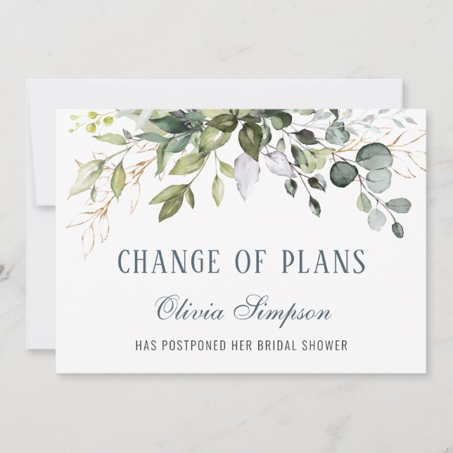 Bridal Shower Postponed Change of Plans Eucalyptus Invitation (Front)