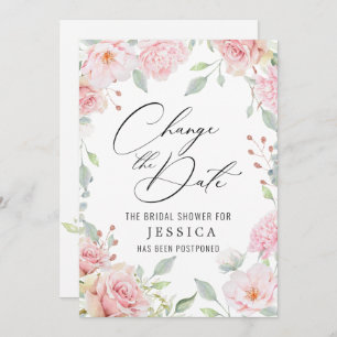 Bridal Shower Postponed Date Elegant Blush Roses Invitation