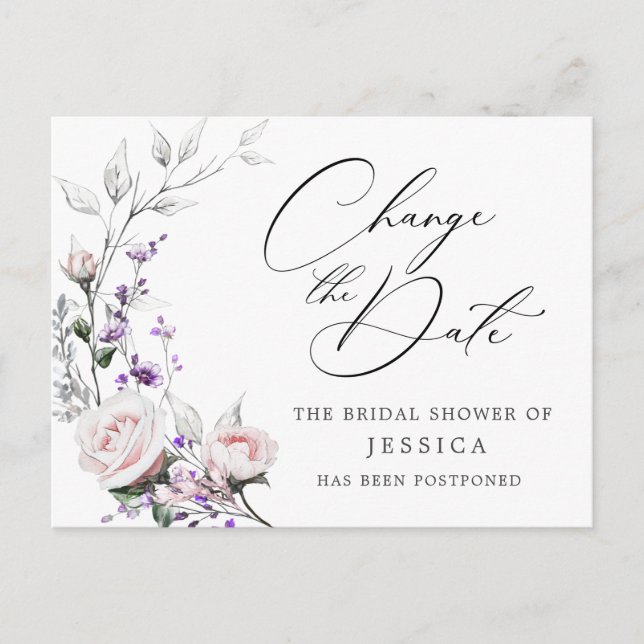 Bridal Shower Postponed Date Elegant Blush Roses Postcard (Front)
