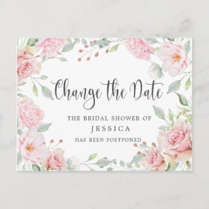 Bridal Shower Postponed Date Elegant Blush Roses Postcard