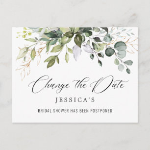 Bridal Shower Postponed Date Elegant Eucalyptus Postcard