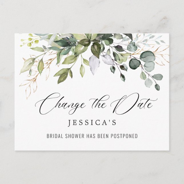 Bridal Shower Postponed Date Elegant Eucalyptus Postcard (Front)