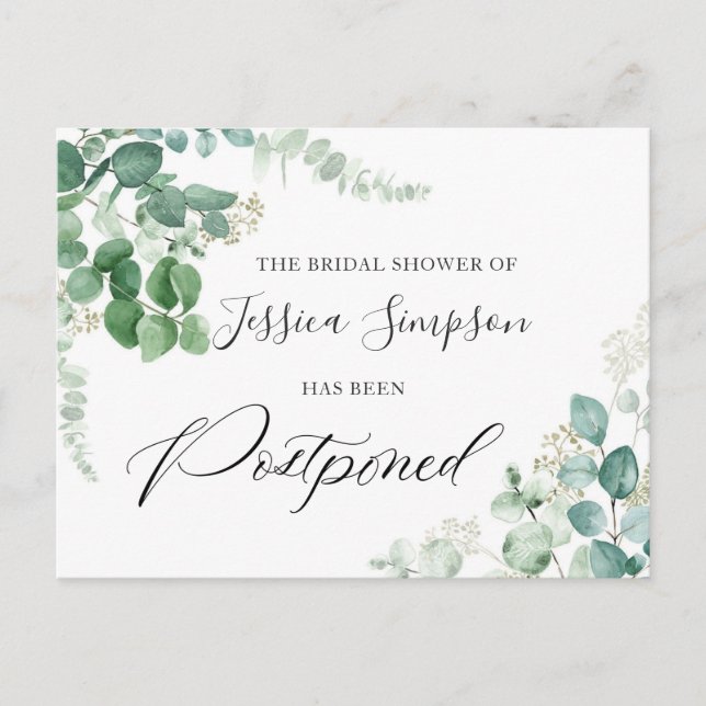 Bridal Shower Postponed Date Elegant Eucalyptus Postcard (Front)