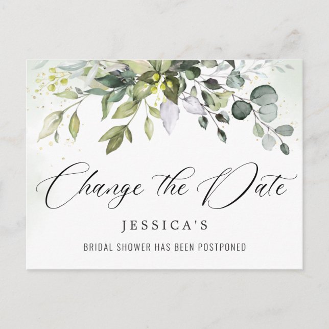 Bridal Shower Postponed Date Elegant Eucalyptus Postcard (Front)