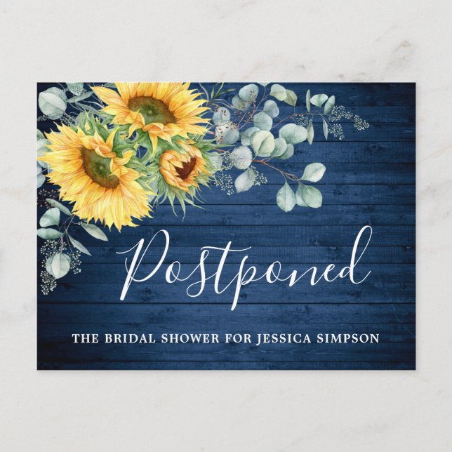 Bridal Shower Postponed Date Sunflowers Eucalyptus Postcard (Front)