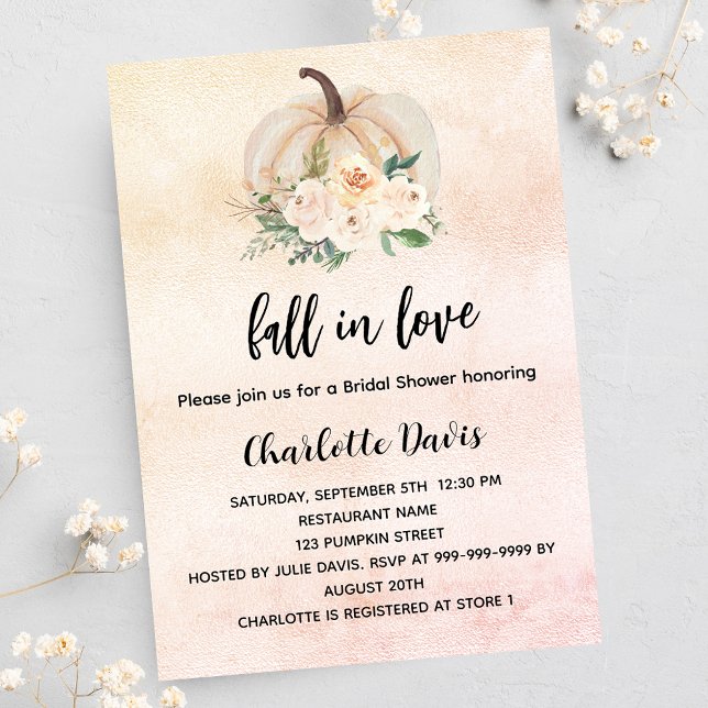 Bridal shower pumpkin fall in love cream blush invitation postcard (Creator Uploaded)