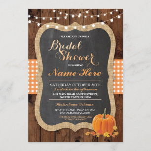 Bridal Shower Pumpkin Fall Wood Burlap Invitation