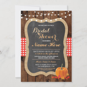 Bridal Shower Pumpkin Fall Wood Chalk Invitation