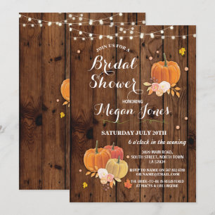 Bridal Shower Pumpkin Rustic Wood Party Invite