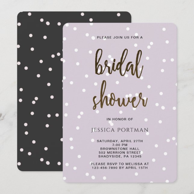 Bridal Shower Purple and Grey with Pretty Confetti Invitation (Front/Back)