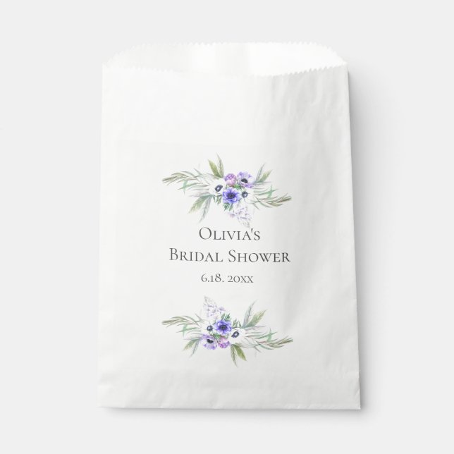 Bridal Shower Purple Anemone Hydrangea Flowers Favour Bags (Front)