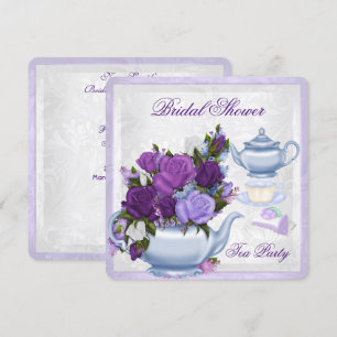 Bridal Shower Purple Blue Floral Tea Party Invitation