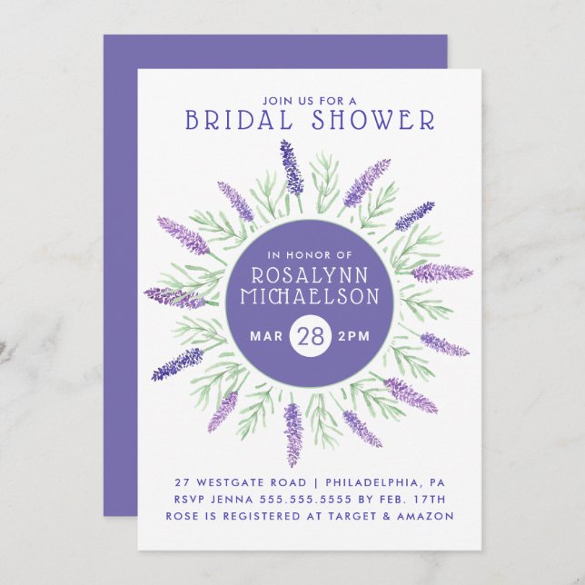 BRIDAL SHOWER | Purple Pastel Lavender Invitation (Front/Back)