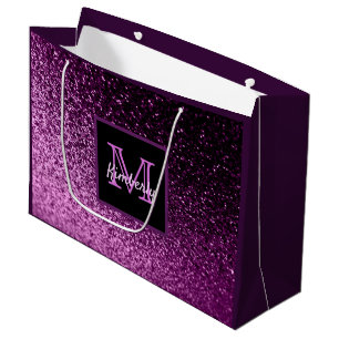 Bridal Shower purple pink glitter glam monogrammed Large Gift Bag