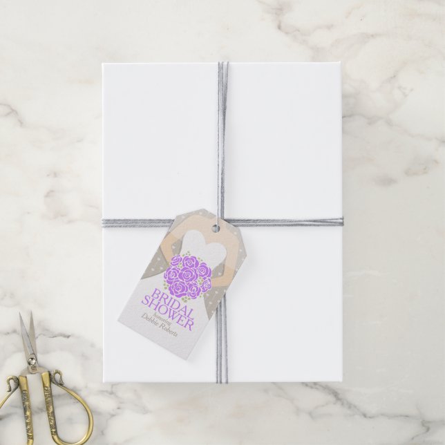 Bridal shower purple rehearsal wedding gift tag (With Twine)