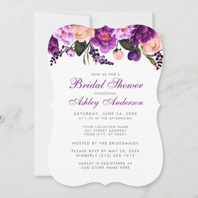 Bridal Shower Purple Silver Floral Invite (Front)