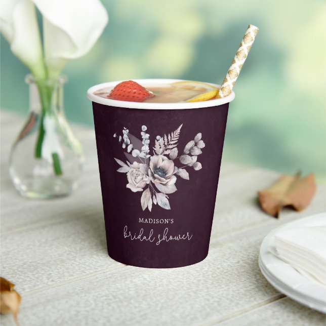 Bridal Shower Purple Watercolor Flowers Paper Cups (Insitu)