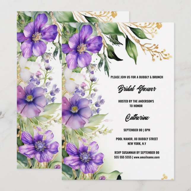 Bridal shower purple wildflowers summer floral  invitation (Front/Back)