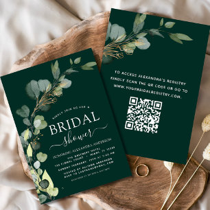 Bridal Shower QR Code Emerald Green Eucalyptus Invitation