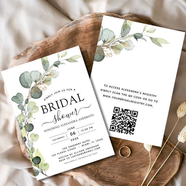 Bridal Shower QR Code Greenery Eucalyptus Invitation (Creator Uploaded)