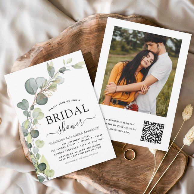 Bridal Shower QR Code Photo Eucalyptus Invitation (Creator Uploaded)