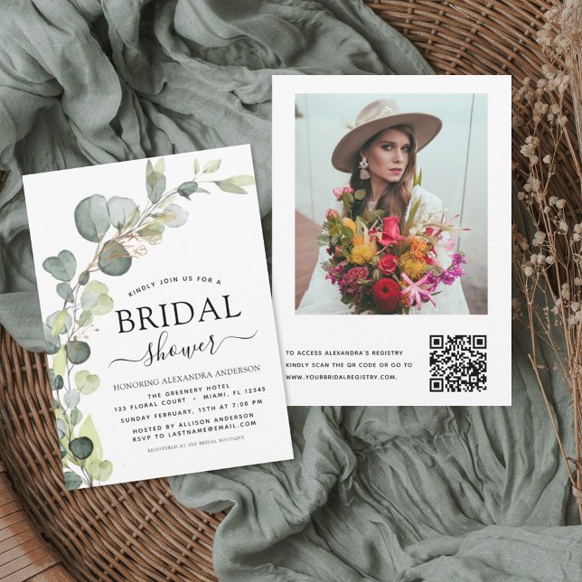 Bridal Shower QR Code Photo Eucalyptus Invitation Flyer (Creator Uploaded)