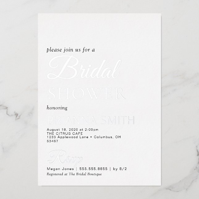 Bridal Shower Real Silver Foil Invitation (Front)