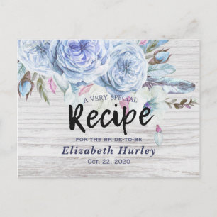 Bridal Shower Recipe Boho Flowers Feathers Wood Invitation Postcard