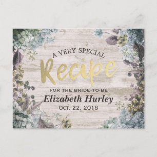 Bridal Shower Recipe Botanical Floral Rustic Wood Invitation Postcard