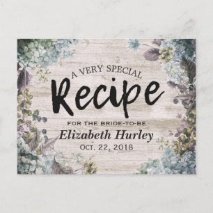 Bridal Shower Recipe Botanical Floral Rustic Wood Invitation Postcard