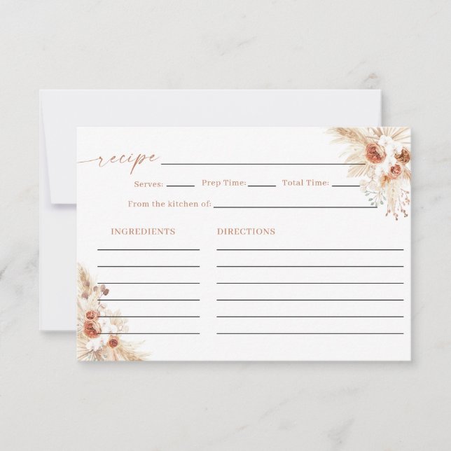 Bridal Shower Recipe Card, Boho Floral Bouquet Invitation (Front)