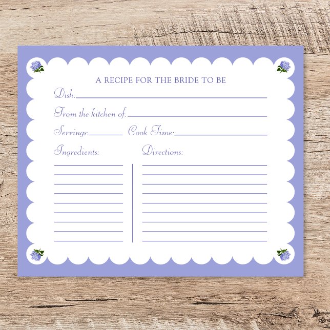 Bridal Shower Recipe Card Elegant Hydrangea Bride (Creator Uploaded)