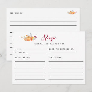 Bridal Shower Recipe Card Fall Pumpkin Autumn