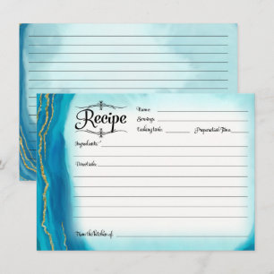 Bridal Shower Recipe Card Modern Simple Geode Blue