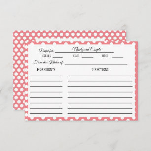 Bridal Shower Recipe Card Pink and White Polka Dot
