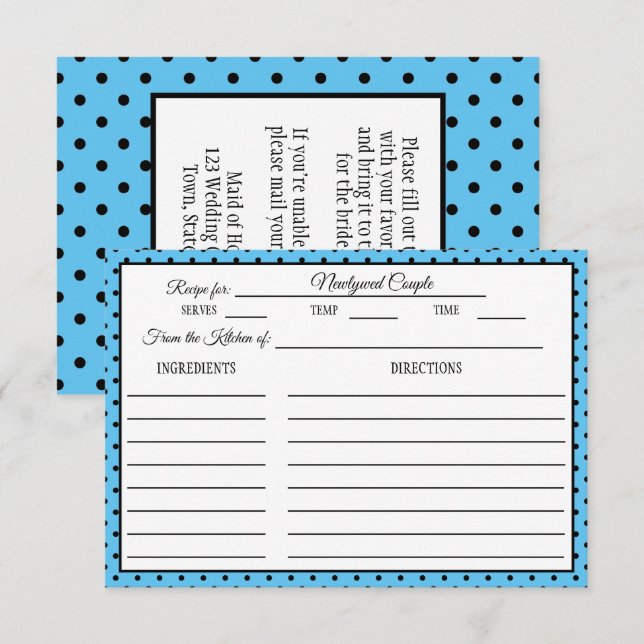 Bridal Shower Recipe Card Polka Dot Blue (Front/Back)