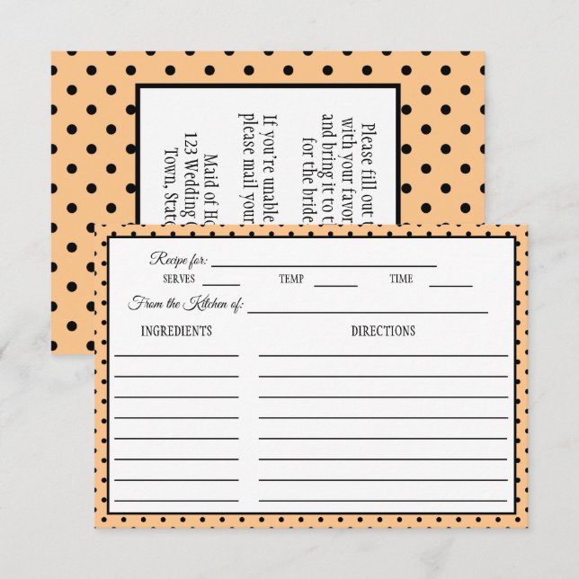 Bridal Shower Recipe Card Polka Dot Peach (Front/Back)