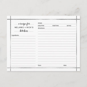 Bridal Shower recipe card, simple silver frame Postcard