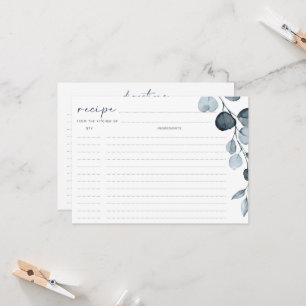 Bridal Shower Recipe Cards Blue Grey Foliage