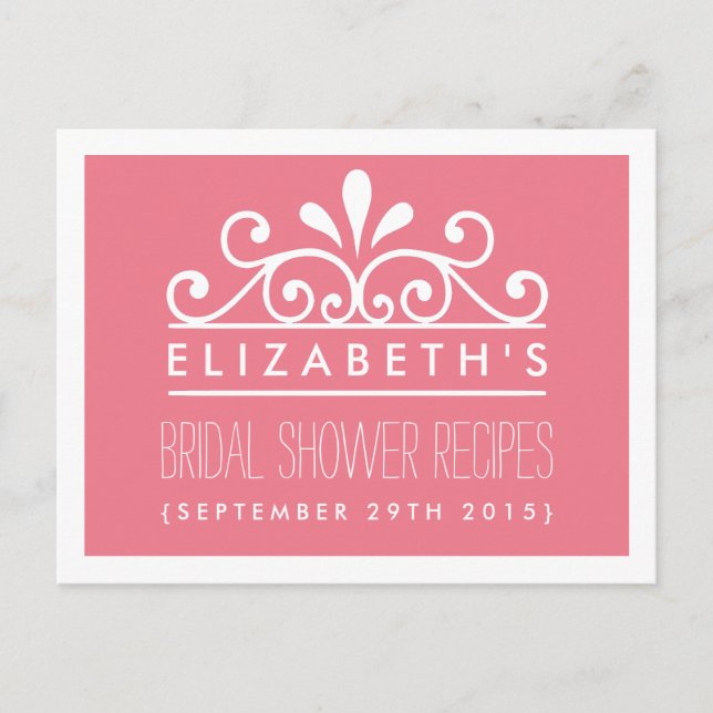 Bridal Shower Recipe Cards Pink Tiara (Front)