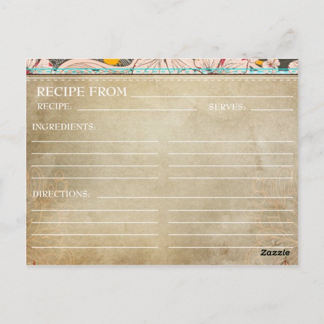 Bridal Shower Recipe Cards- Rustic Floral Postcard (Back)