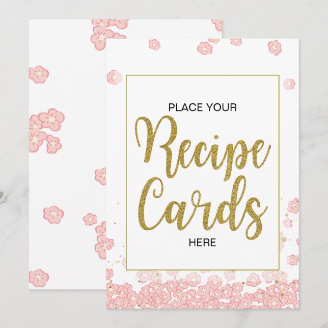 Bridal Shower Recipe Cards Sign | Pink and Gold (Front/Back)