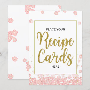 Bridal Shower Recipe Cards Sign   Pink and Gold
