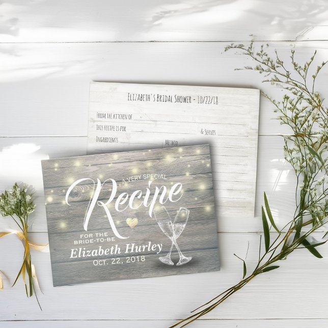 Bridal Shower Recipe Champagne Glasses Wood Lights Postcard (Creator Uploaded)