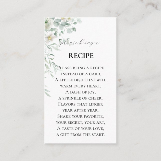 Bridal Shower Recipe Enclosure card (Front)