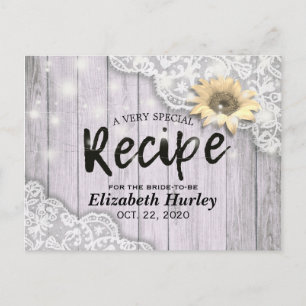 Bridal Shower Recipe Lace Sunflower Wood Lights Invitation Postcard