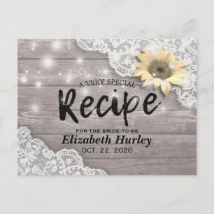 Bridal Shower Recipe Lace Sunflower Wood Lights Invitation Postcard