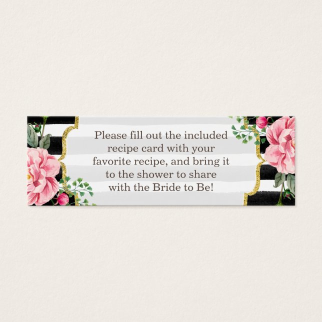 Bridal Shower Recipe Poem Pink Floral Stripes (Front)